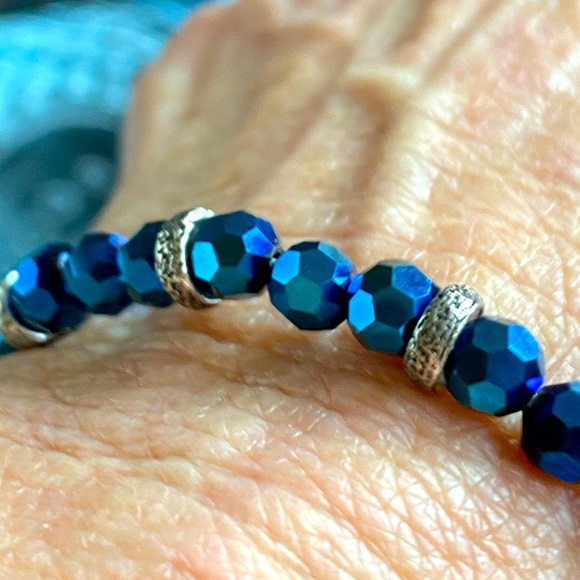 SALE ALEX AND ANI bangle,original bag,silver with dark blue ABS Crystals - Picture 4 of 6